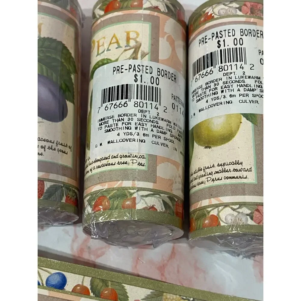NOS Vintage Wallpaper Border FRUITS Cherry Peach Plum Pear 4 yd x 3.75